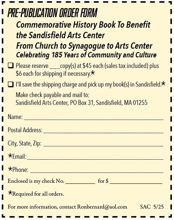 image of the Sandisfield Arts Book order form.