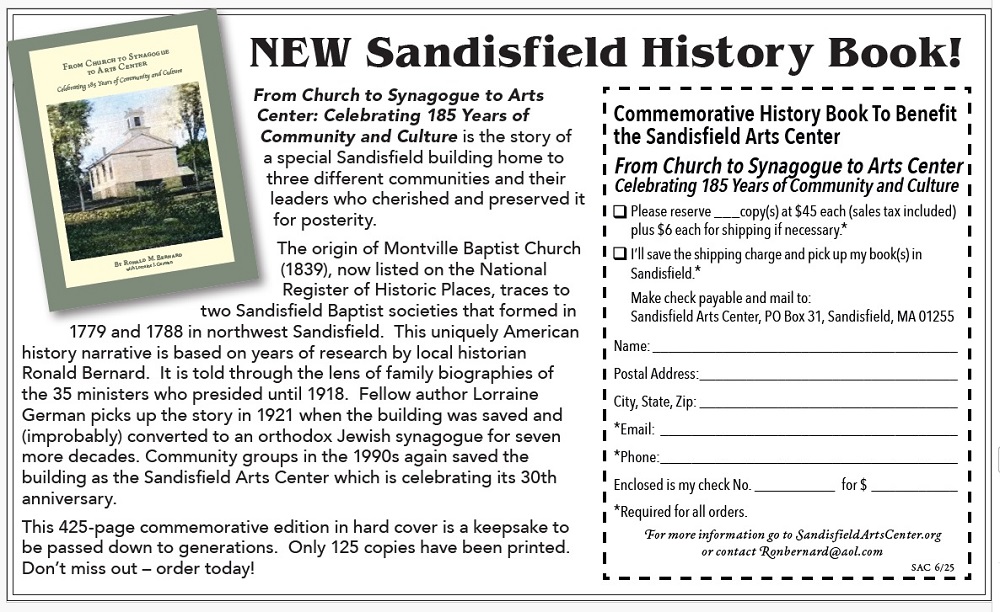 image of the Sandisfield History book order form.