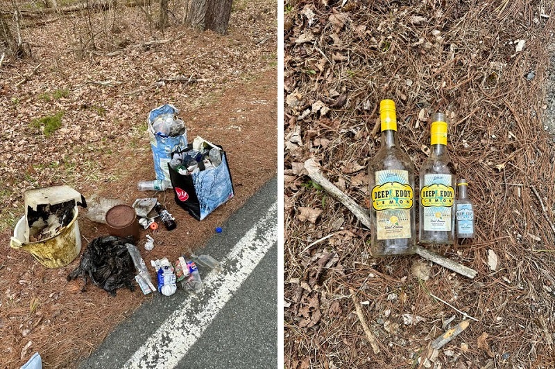 image of the trash on the side of road.